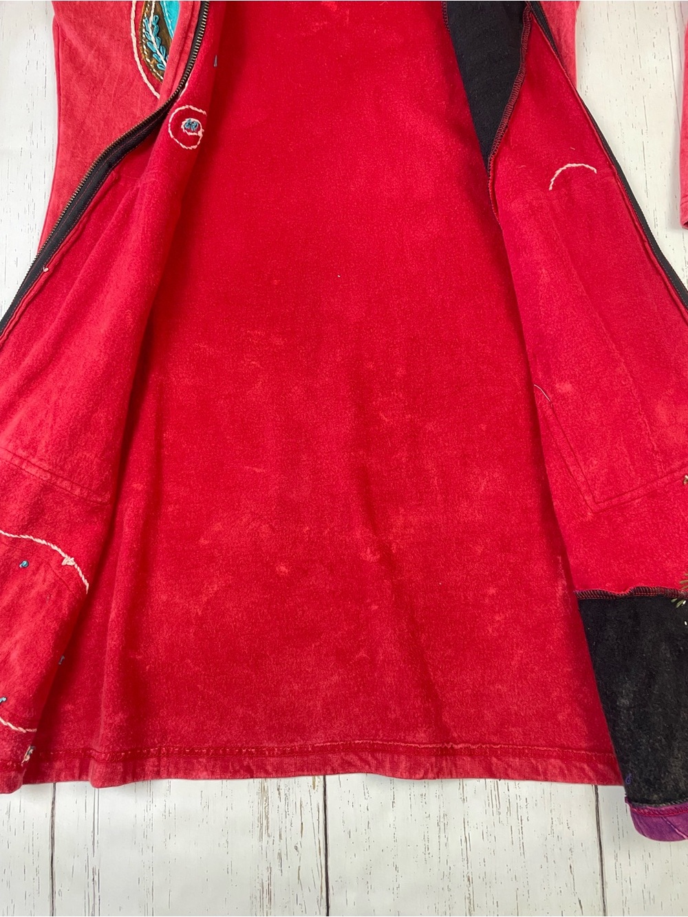 Rising International Patchwork Embroidered Long Zip Up Hoodie *Made in Nepal - Picture 16 of 16